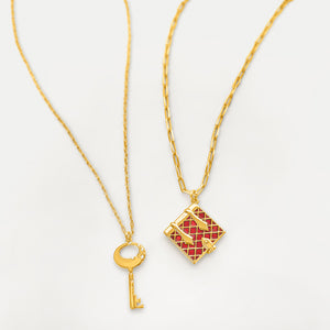 Secret Diary Book Locket and Key Pendant Gift Set (Burgundy) - Gold
